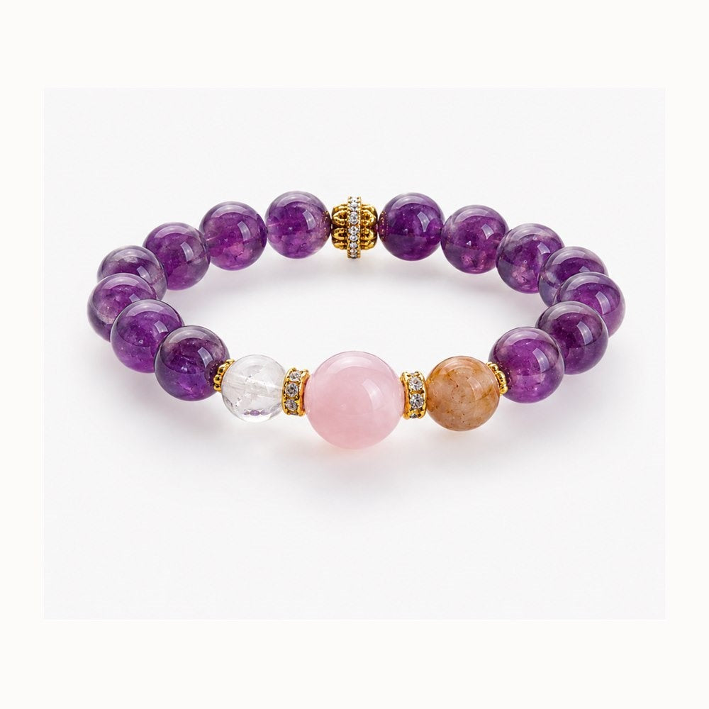 Amethyst rose quartz and gold bracelet