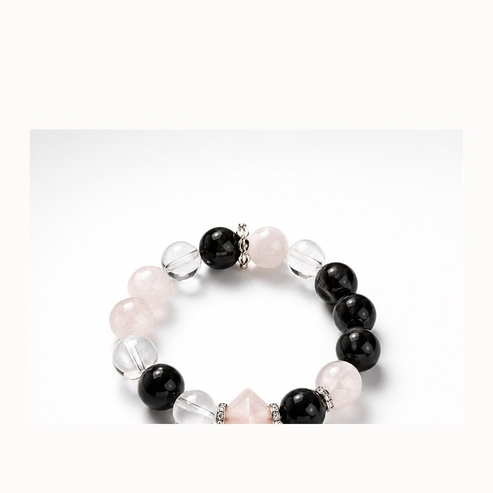 Rose clear quartz and obsidian bracelet