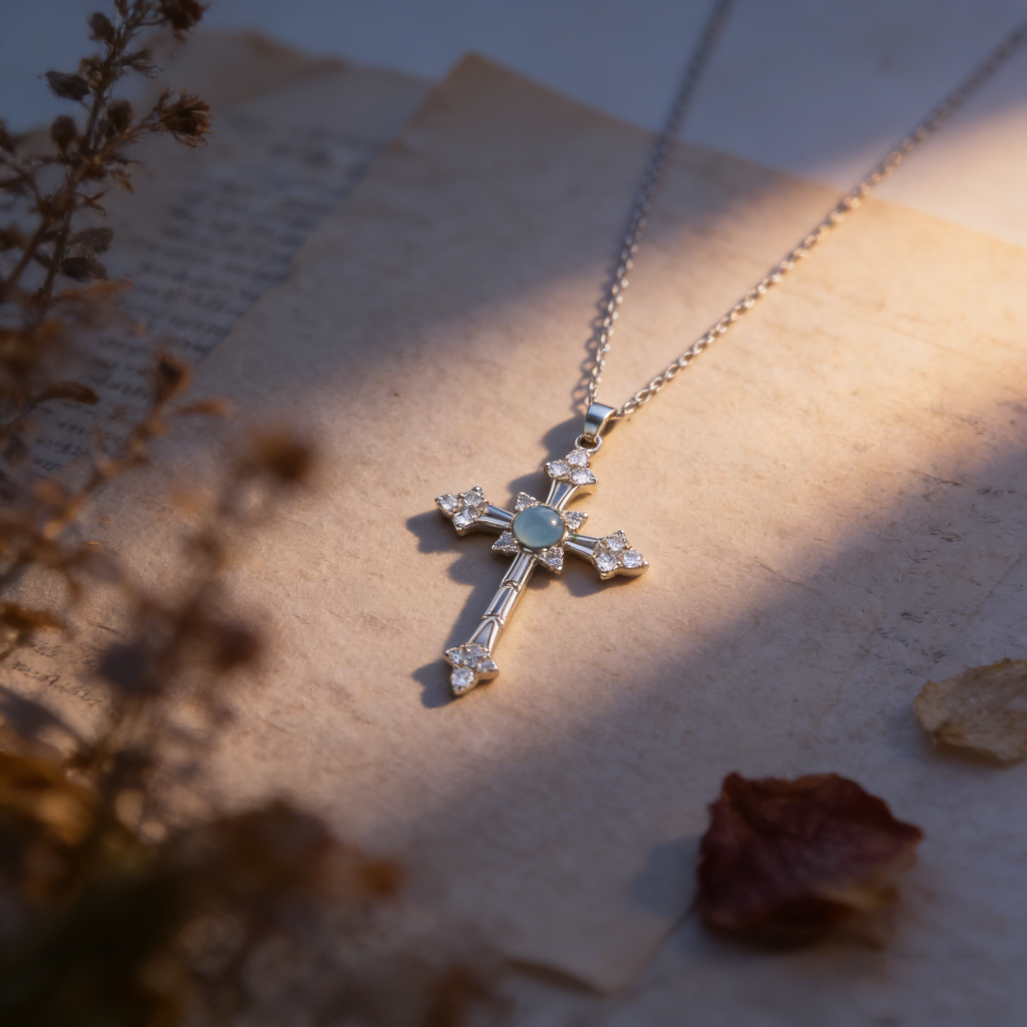 Natural Aquamarine Cross Necklace by OraGem Studio