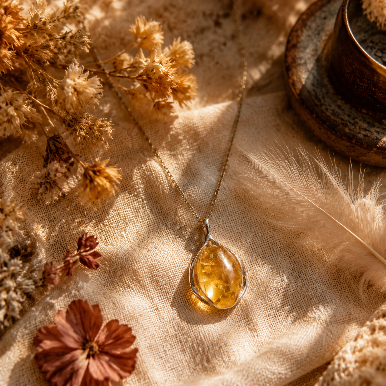Natural Citrine Pendant Necklace