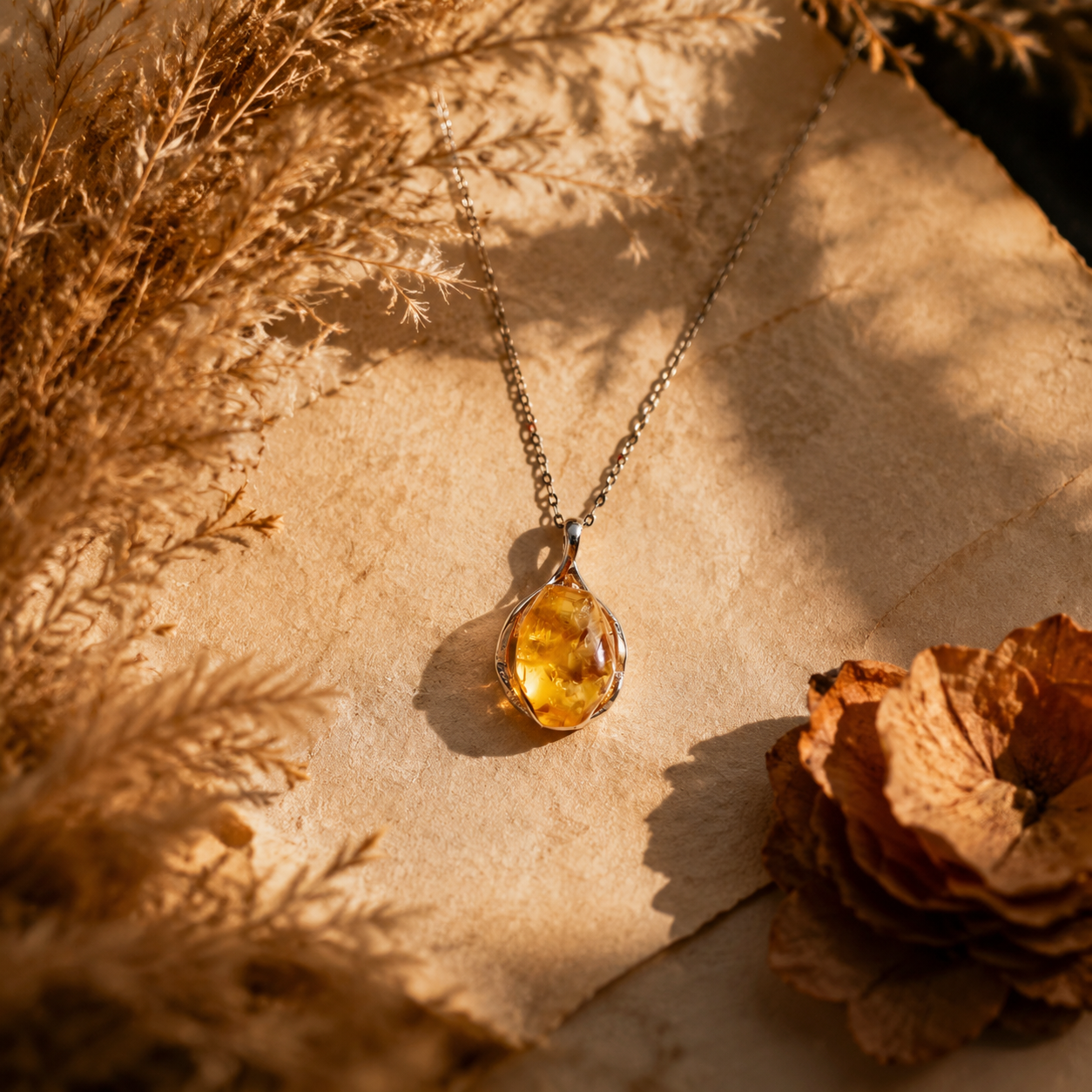 Natural Citrine Pendant Necklace