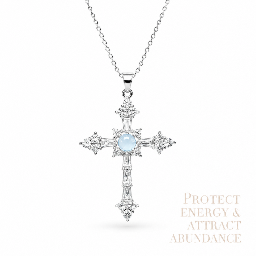 Natural Aquamarine Cross Pendant Necklace | Made to Order