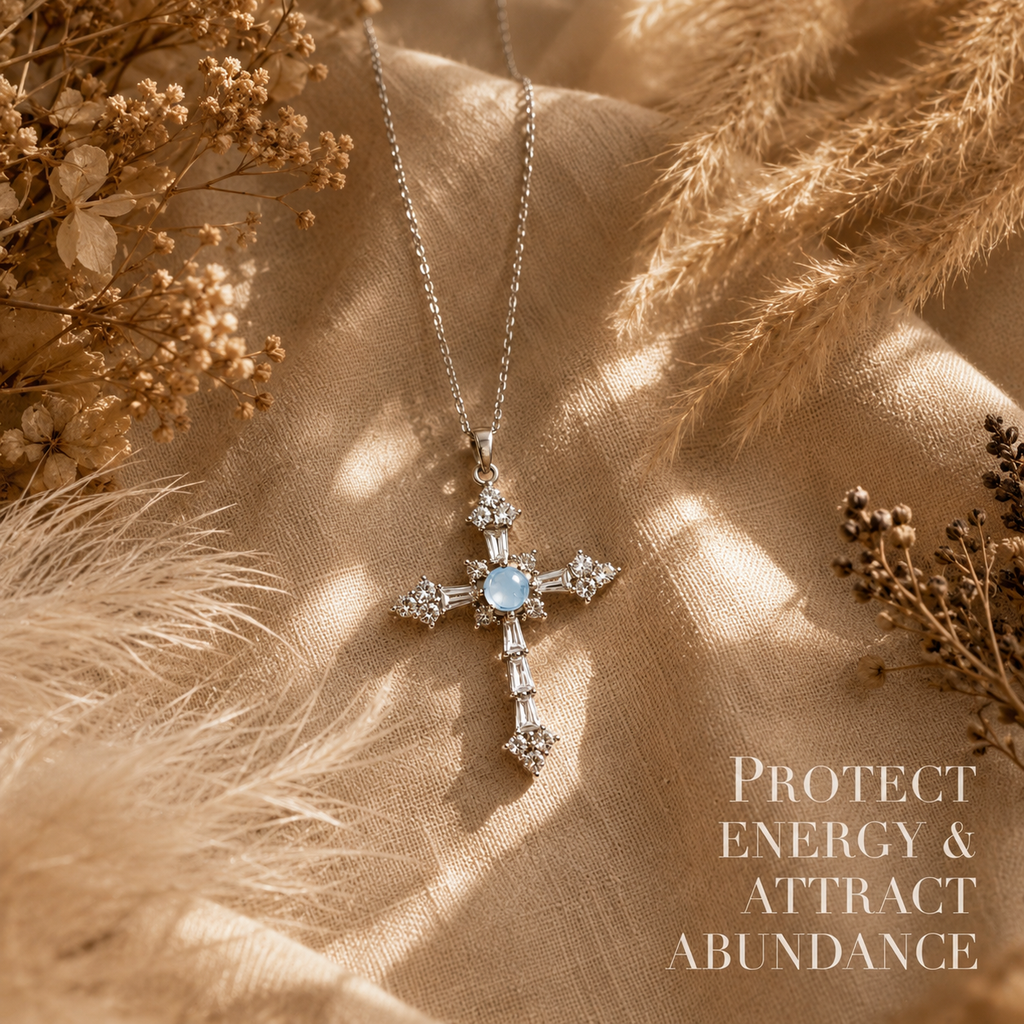 Natural Aquamarine Cross Pendant Necklace | Made to Order
