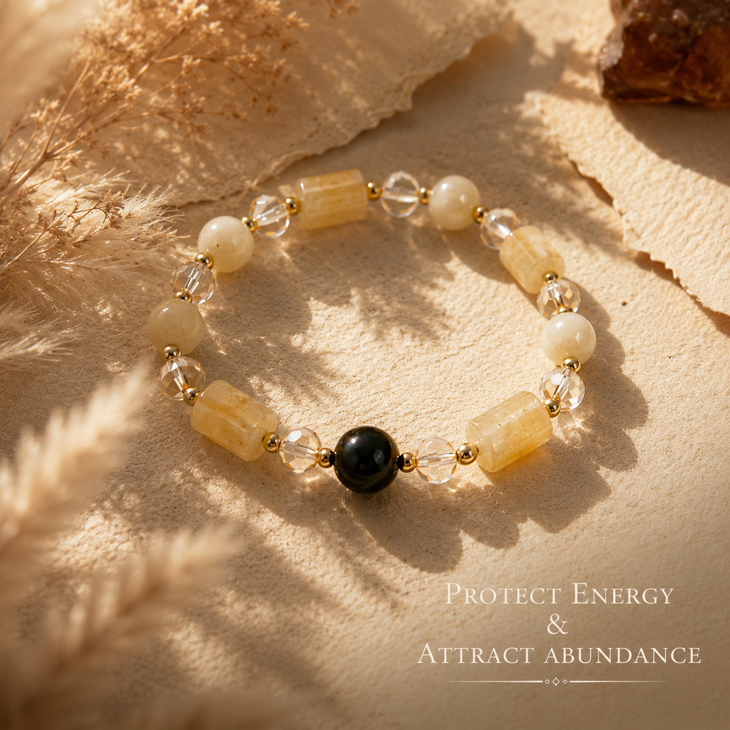 Black bead and citrine bracelet