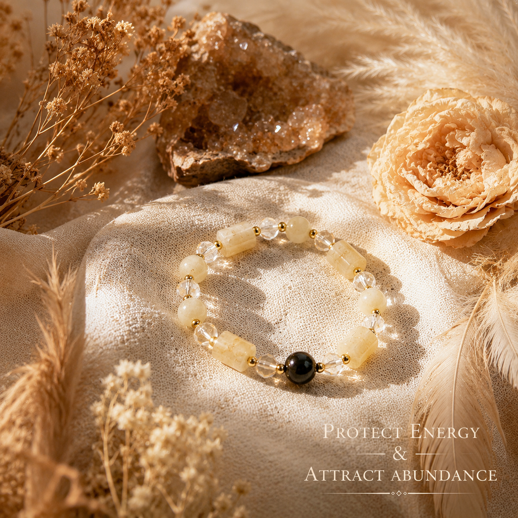 Black bead and citrine bracelet