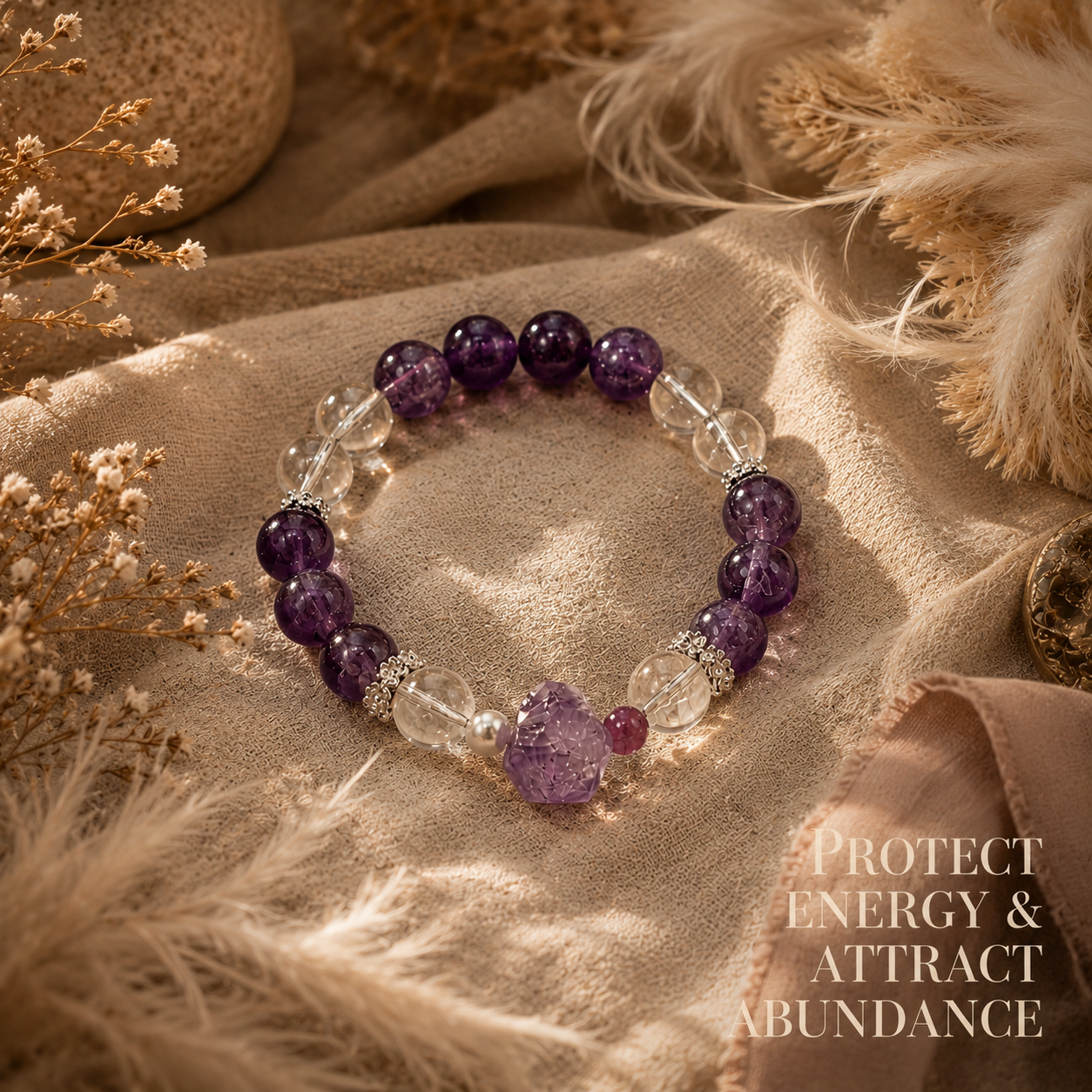 Amethyst and Clear Quartz Bracelet