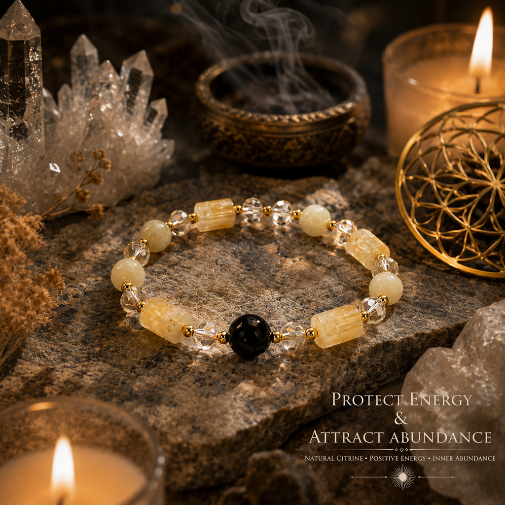 Black bead and citrine bracelet