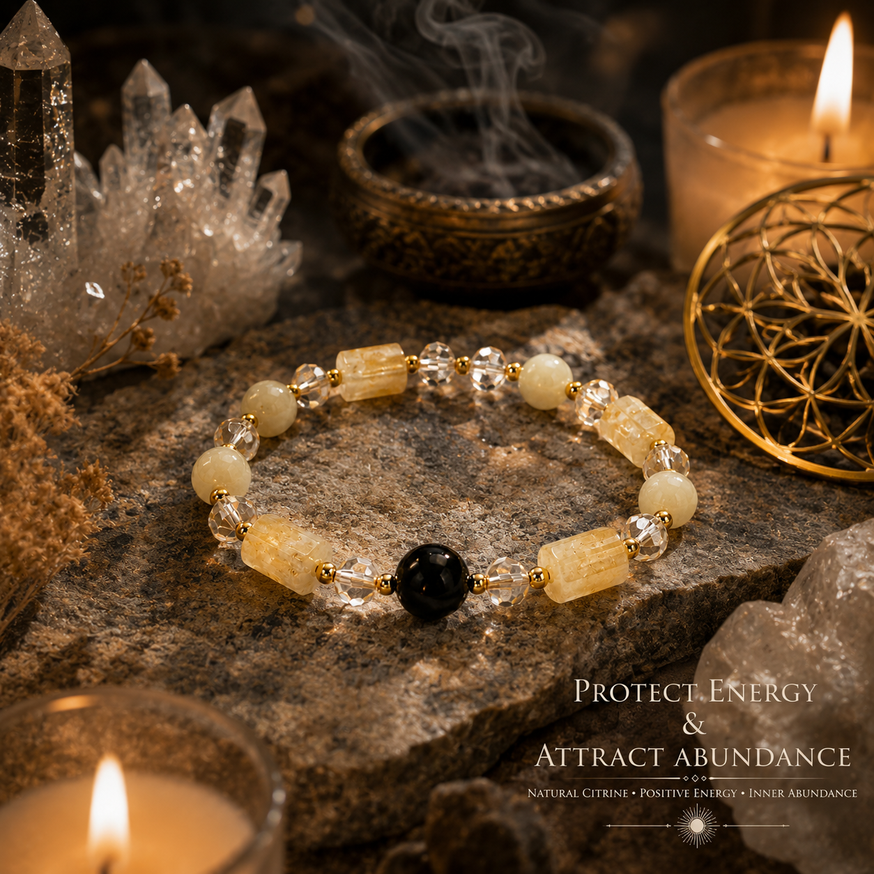 Black bead and citrine bracelet