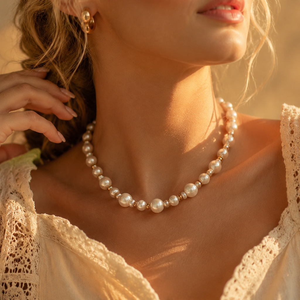 Vintage Pearl Necklace with Magnetic Clasp