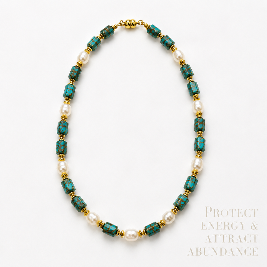 Turquoise, Agate & Pearl Necklace | Made to Order