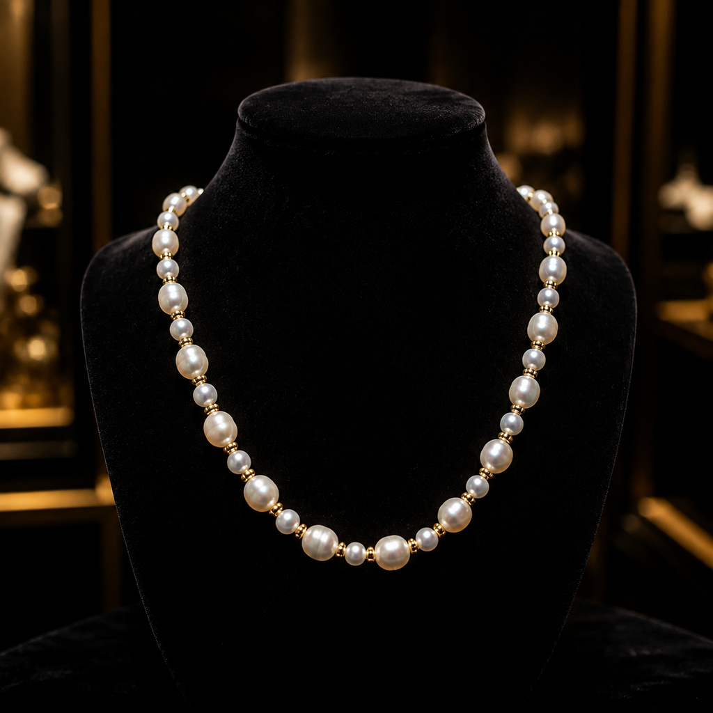 Vintage Pearl Necklace with Magnetic Clasp, Handcrafted Jewelry, Made to Order