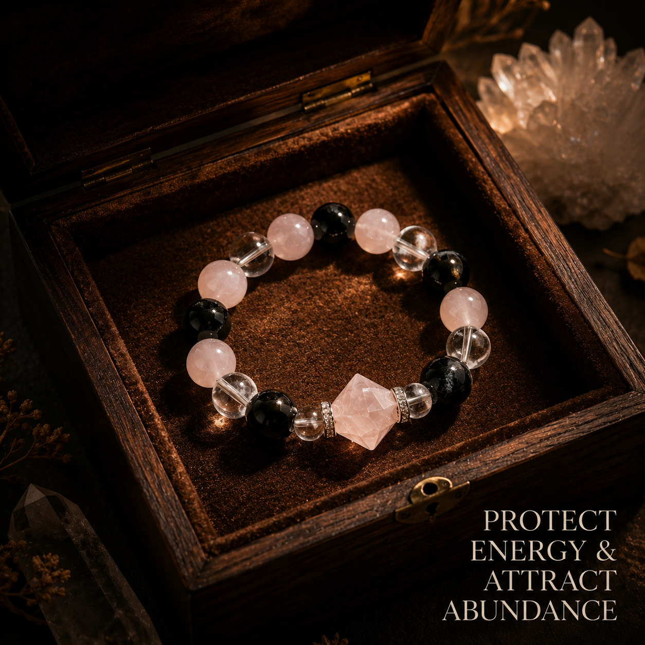 Natural Rose Quartz & Obsidian Bracelet