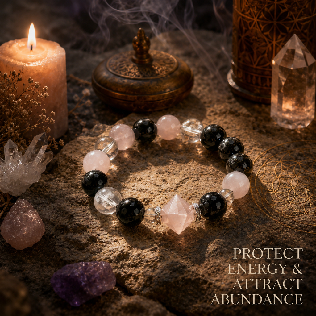 Natural Rose Quartz & Obsidian Bracelet