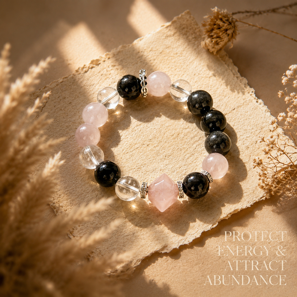Natural Rose Quartz & Obsidian Bracelet