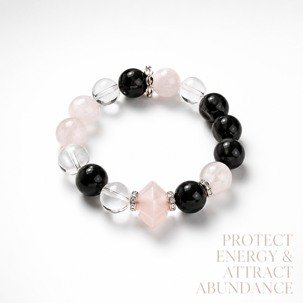Natural Rose Quartz & Obsidian Bracelet