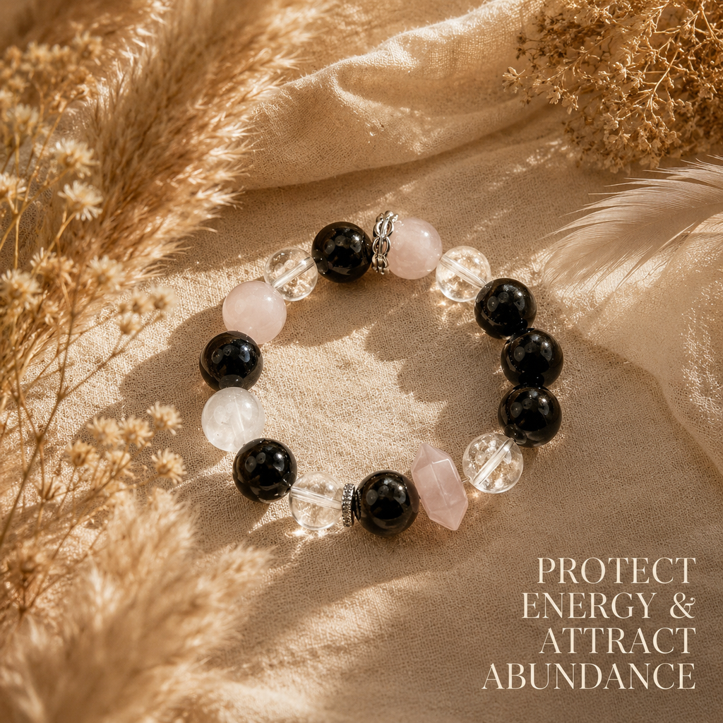 Natural Rose Quartz & Obsidian Bracelet