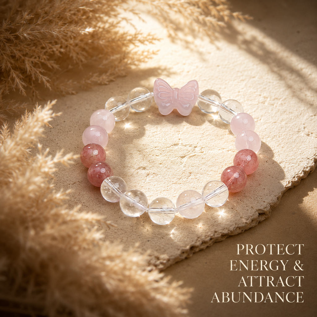 Rose Quartz Bow Strawberry Quartz Bracelet