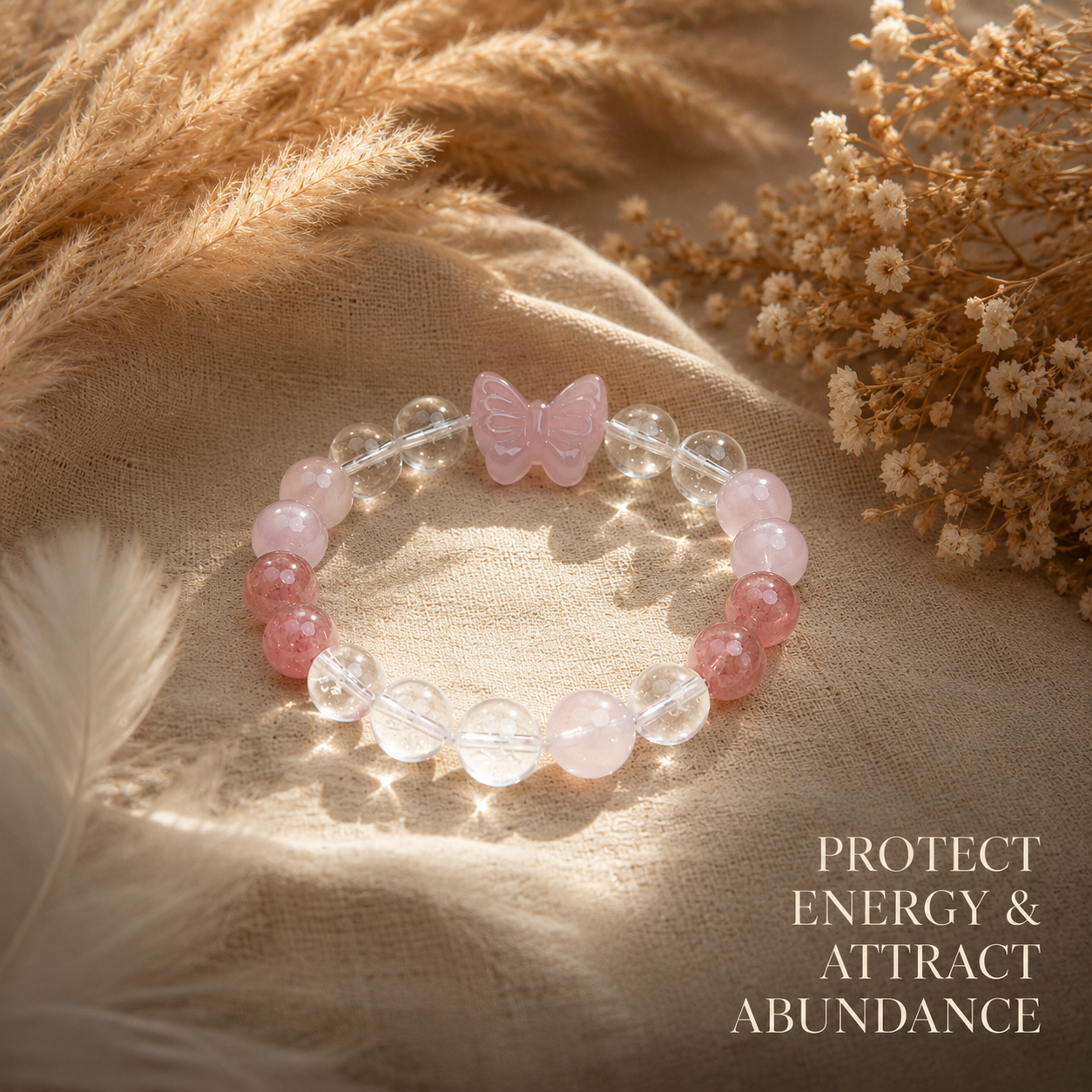 Rose Quartz Bow Strawberry Quartz Bracelet