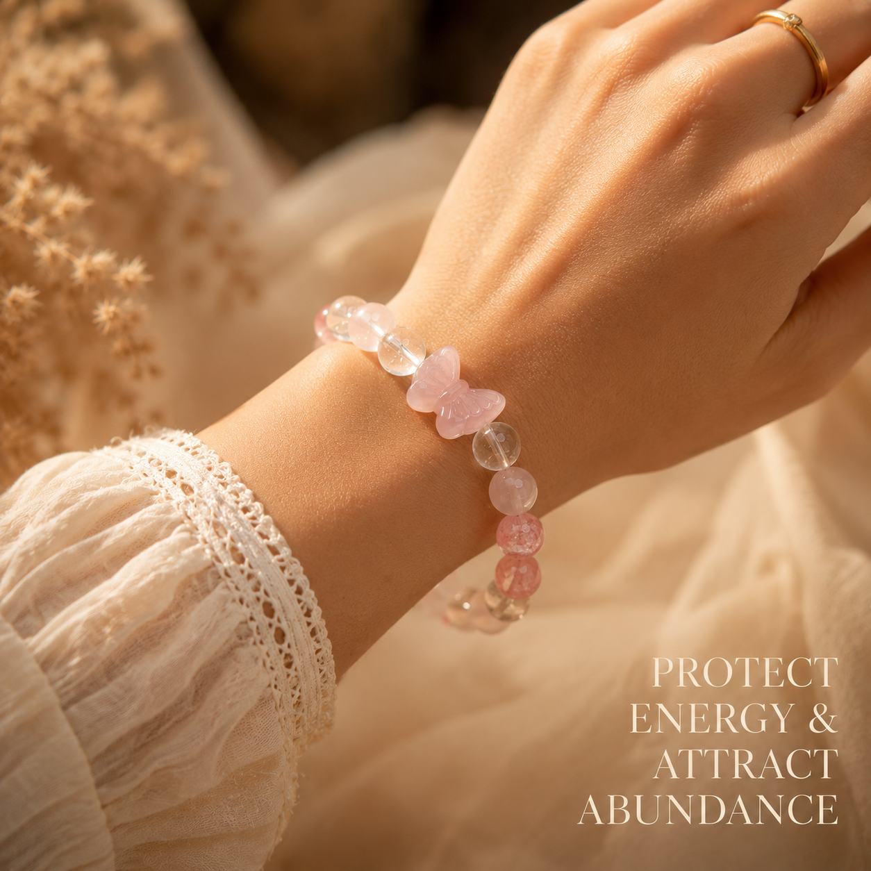 Rose Quartz Bow Strawberry Quartz Bracelet