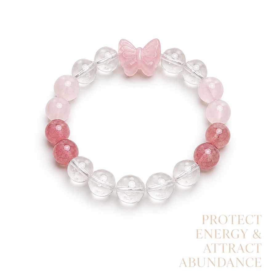 Rose Quartz Bow & Strawberry Quartz Bracelet | Made to Order