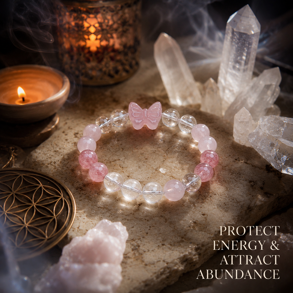 Rose Quartz Bow Strawberry Quartz Bracelet