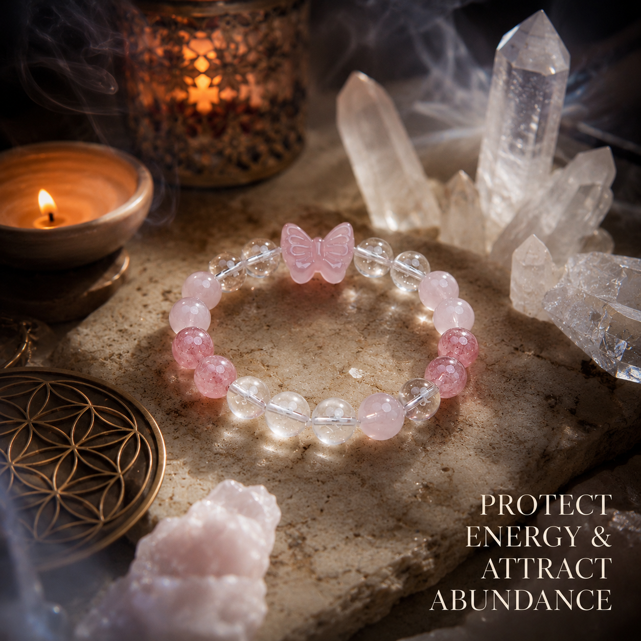 Rose Quartz Bow Strawberry Quartz Bracelet