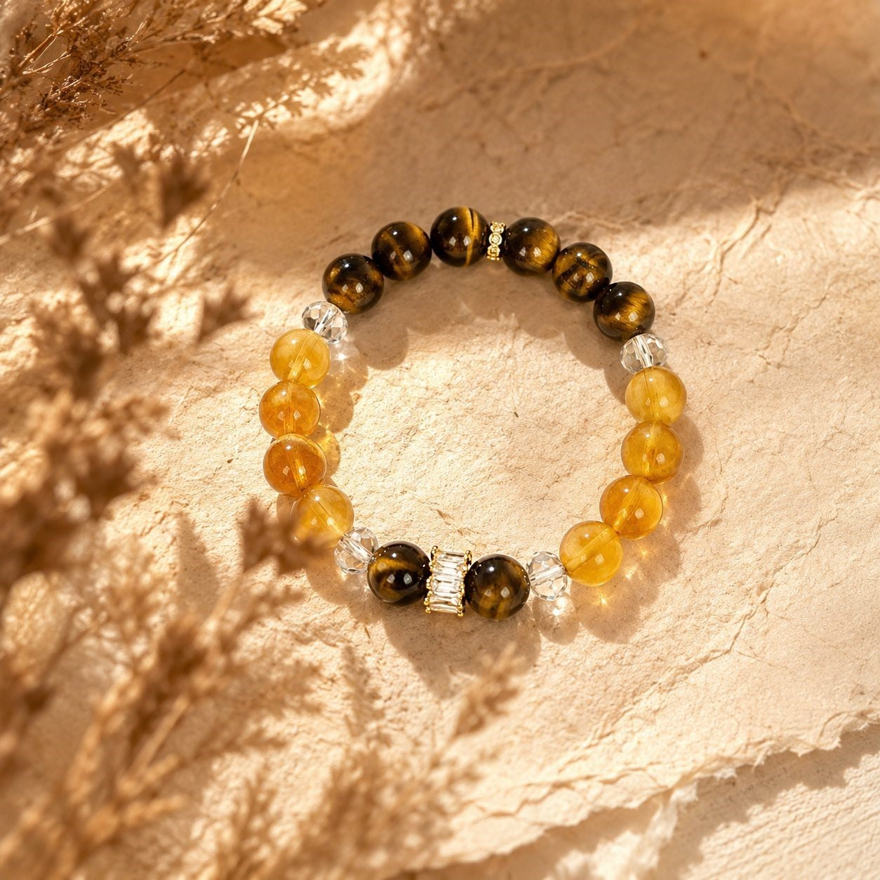 Citrine bracelet product detail on warm stone