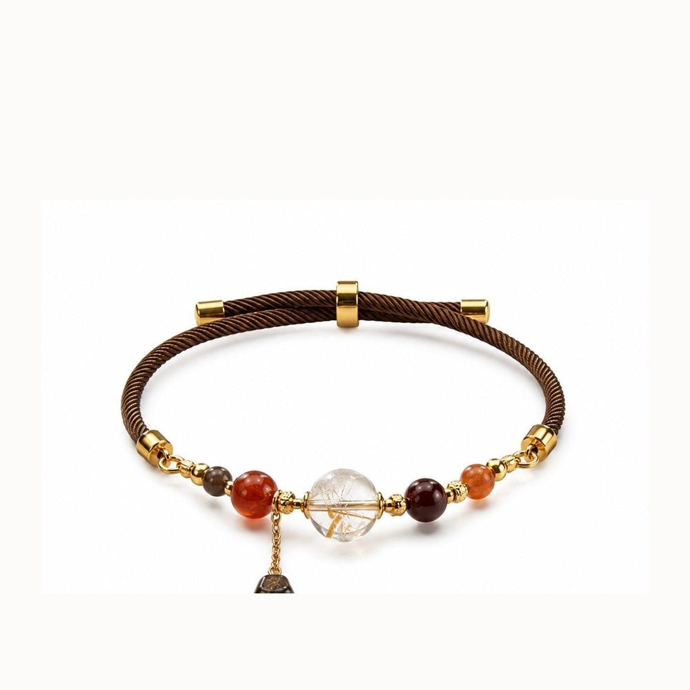 Natural rutilated quartz pendant DIY cord bracelet