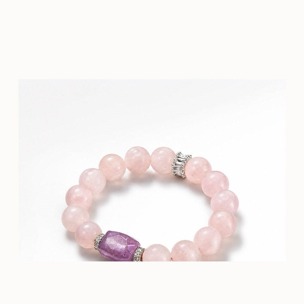 Rose quartz bracelet with amethyst barrel focal stone